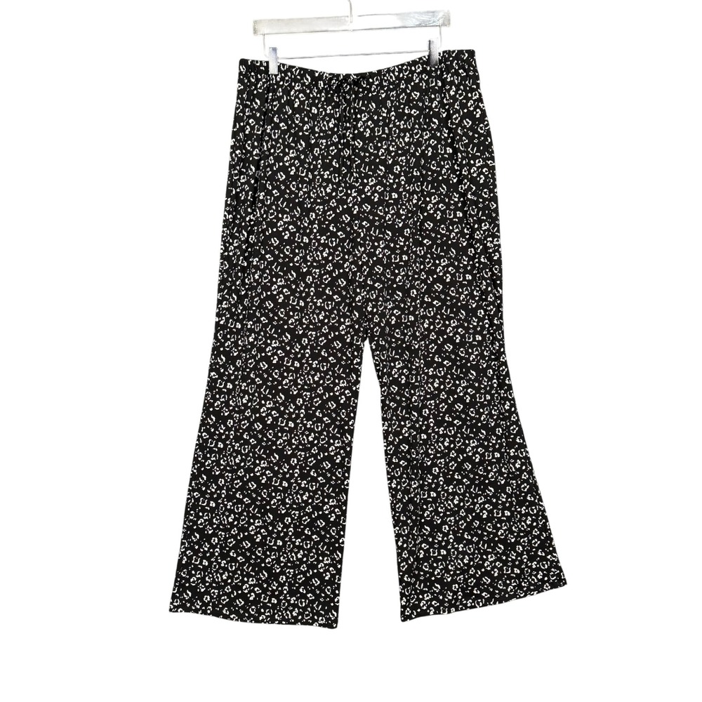 Love Ryan Los Angeles Pants Womens 3X Black White Floral Wide Leg Drawstring NWT